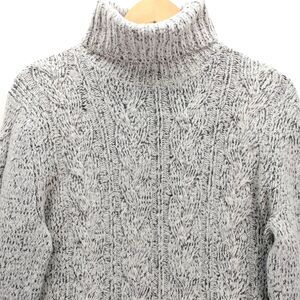 Banana Republic Sweater Women M Gray Chunky Knit Wool Blend Fisherman Turtleneck